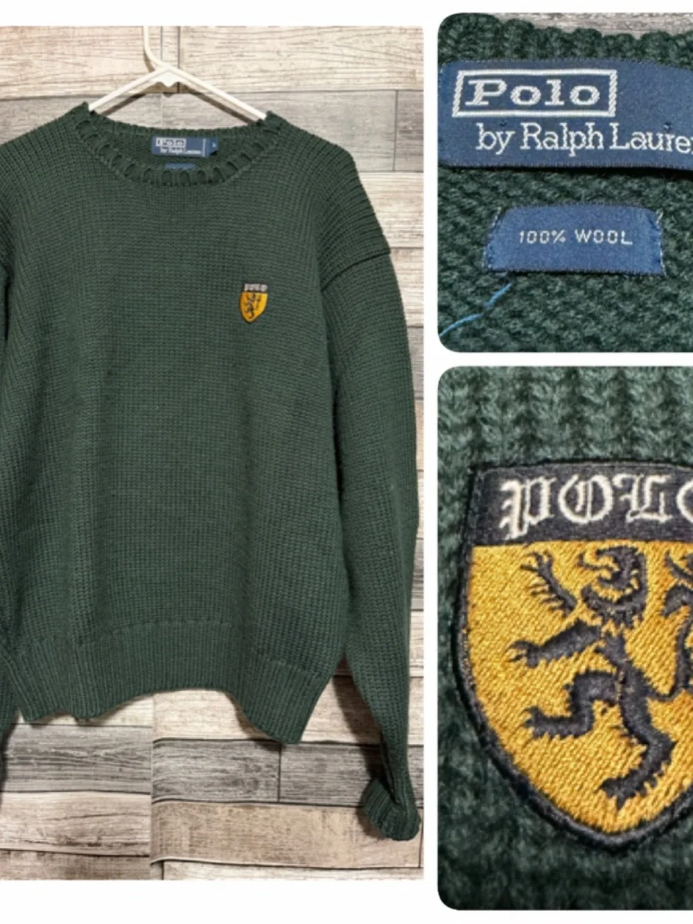 Vtg Polo Ralph Lauren 100% Wool Heavyweight Sweater Men’s L Green Pullover
